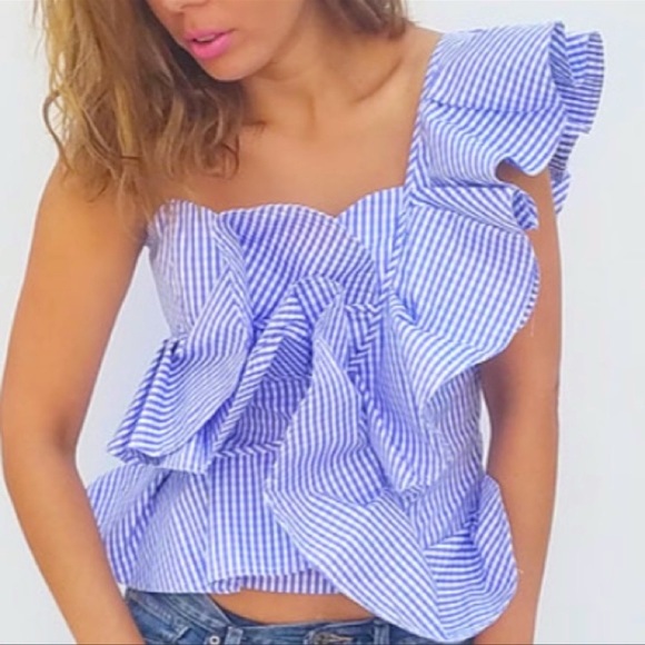 Gingham One Shoulder Top / Used only one time - Picture 3 of 10